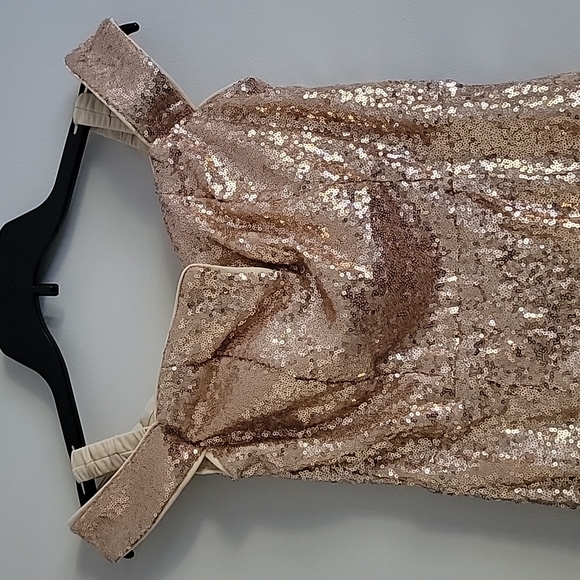 Lulus Magic Maker Gold Metallic Off-Shoulder Bodycon Mini Dress S - Picture 8 of 11